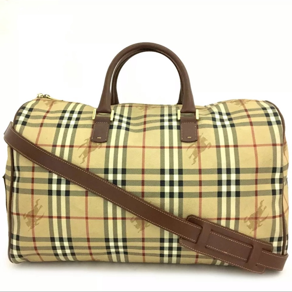 Burberry Nova Check Beige Leather Carry-On Travel Bag +Shoulder Strap: Classic!